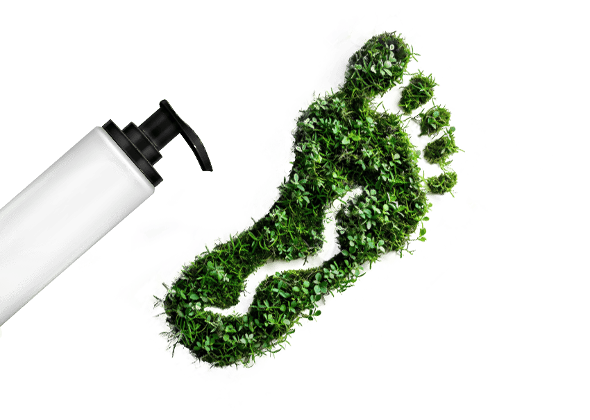 green footprint next to lotion plastic pump